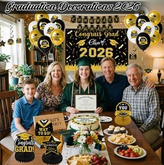 Graduation Decorations 2026 Black and Gold Class of 2026 Decorations Congrats