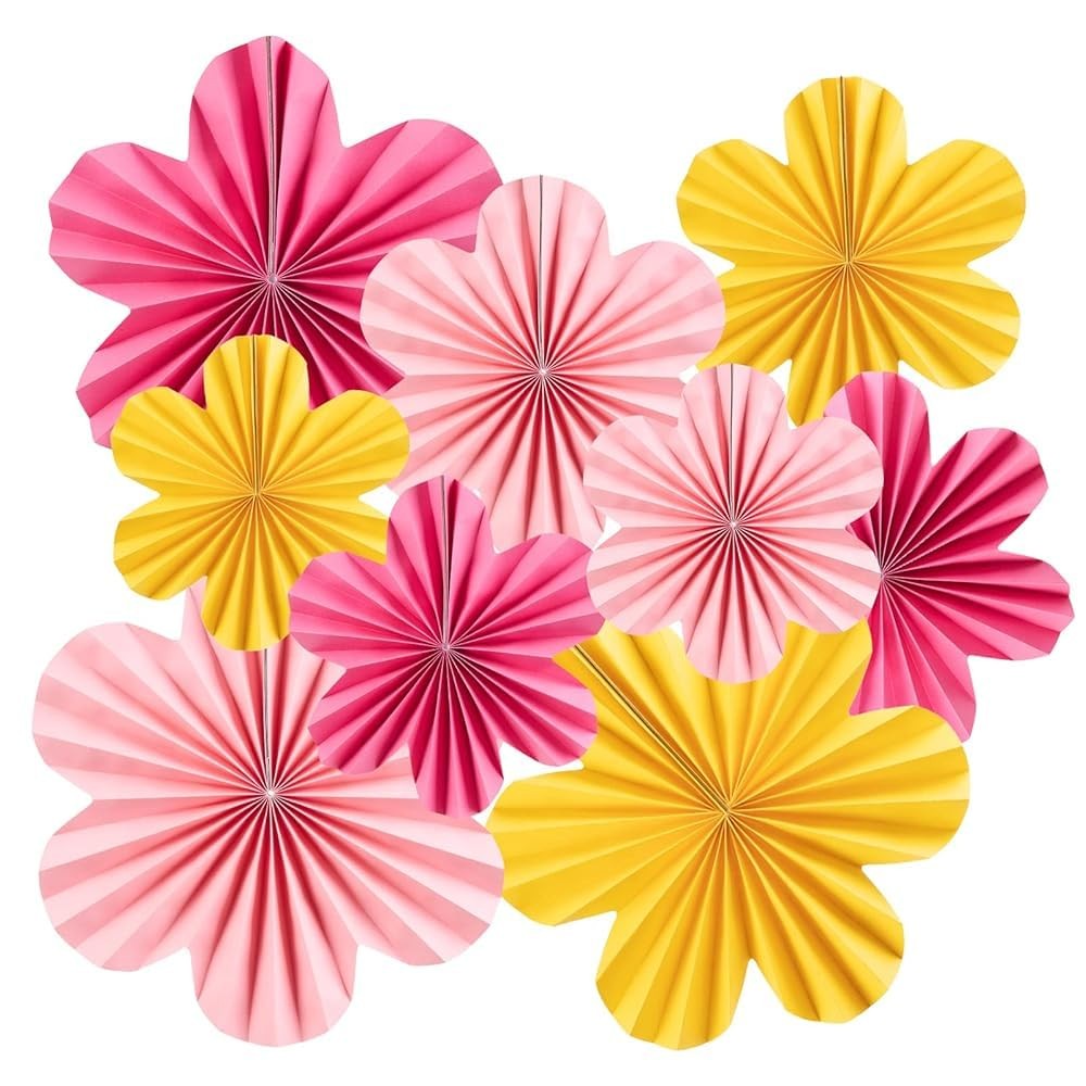 Flower Party Decorations Pink Yellow Hanging Paper Fans Wall Floral Backdrop