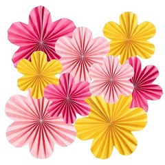 Flower Party Decorations Pink Yellow Hanging Paper Fans Wall Floral Backdrop