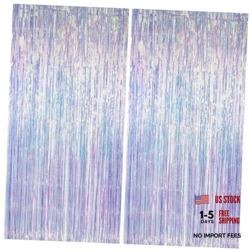 Thicken Iridescent Party Streamers 2 Pack 3.3×6.6 FT, Holographic Foil Fringe