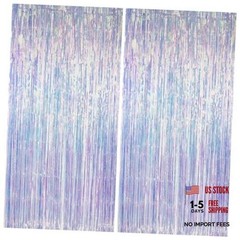 Thicken Iridescent Party Streamers 2 Pack 3.3×6.6 FT, Holographic Foil Fringe