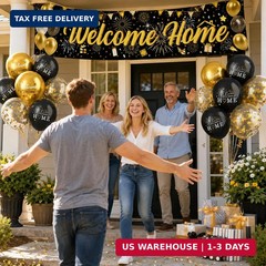 Black and Gold Welcome Home Decorations, Black Gold Printed Confetti Balloon 9Pc