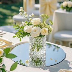 12PCS Round Mirror Plates for Centerpieces, Mirror Trays 12inch Flat Circle M…