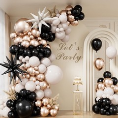 Arco De Globos Negro Dorado Y Blanco Con Estrellas Para Boda Y Graduacion