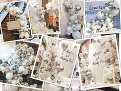 White and Silver Balloons Garland Arch Kit 5″10 Inch 12″ White Silver Metallic C