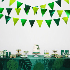 Gradient Green Party Decorations Metallic Fabric Ombre Green Triangle Pennant Ba