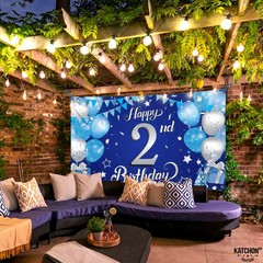 Blue Happy 2nd Birthday Banner – Xtralarge, 72×44 Inch | 2nd Birthday Decoration