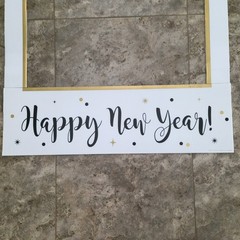 Happy New Year Photo Booth Frame Prop Gold White Black NYE Party Decor 35×30