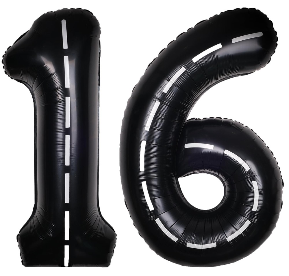 Race Car 40Inch Black 16 Balloon Number Large Helium Race Track 0-9 Giant Dig…