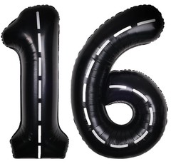 Race Car 40Inch Black 16 Balloon Number Large Helium Race Track 0-9 Giant Dig…