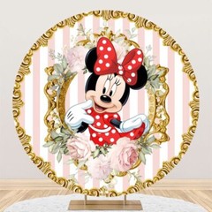 Round Minnie Mouse Backdrop Cover Baby Girl Birthday Party Background Decoration