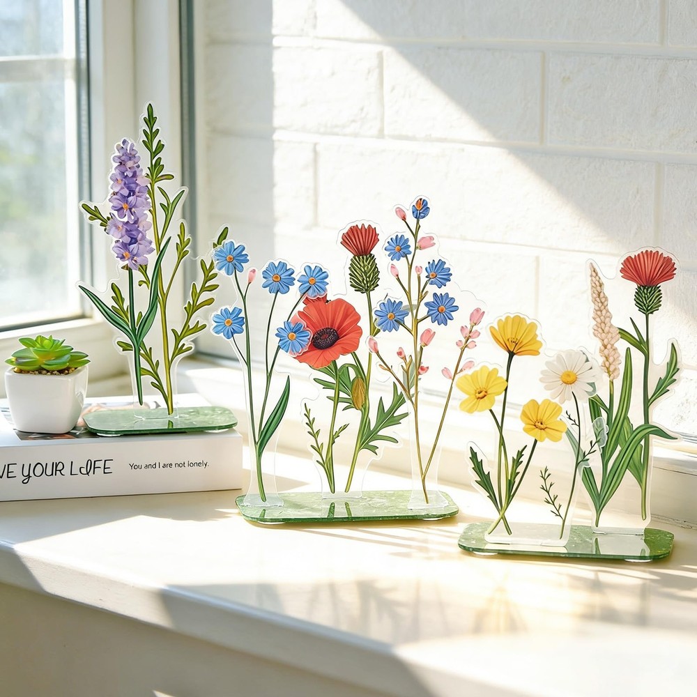 Acrylic Flower Table Centerpieces, Set of 3 Decorative Clear Acrylic Floral C…
