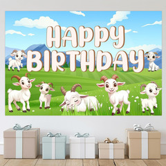 Goat Birthday Decorations, Goat Theme Happy Birthday Backdrop Banner 5×3 Ft