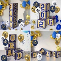 Navy Blue & Gold Graduation Decorations 2026 – Balloon Boxes, Garland Kit & Bann