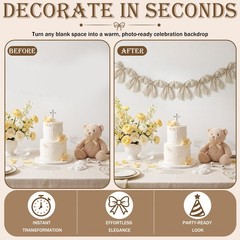 8 ft Beige Gingham Bow Garland Decorations Natural Plaid Fabric Bow Banner Ha…
