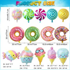Ice Cream Balloons Donut Party – 14 Pcs Sweet Candy Round Pastel Foil Mylar D…