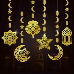 AhfuLife Ramadan Eid Mubarak Hanging Decorations for Home, 6 Pcs Pre-Tied Hangin