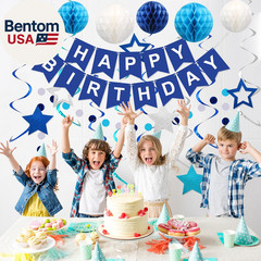 Birthday Decorations, Happy Birthday Banner with Honeycomb Balls, Stars Hanging