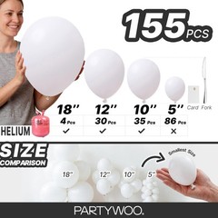 White Balloons 155pcs Different Sizes Pack of 18 12 10 5 Inch Matte White Lat…