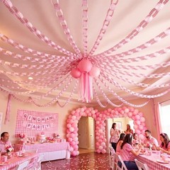 Fanfanwin 300 Sheet Gingham Paper Chain Garland Strips – 1×8 Inch DIY Pink