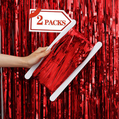 2 Pcs Purple Metallic Tinsel Foil Fringe Curtains Backdrop, 3.28 Ft X 6.56 Ft St