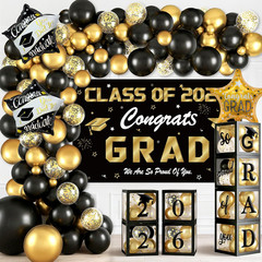 Black and Gold Graduation Decorations 2026, 138 Pcs Graduation Balloon Arch Kit