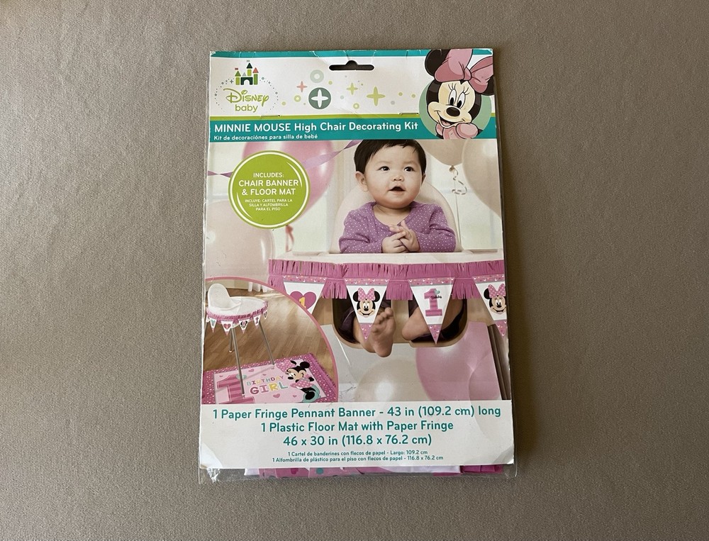 Disney Baby Minnie Mouse 1st Birthday Chair Decorating Kit~Banner/Floor Mat, New
