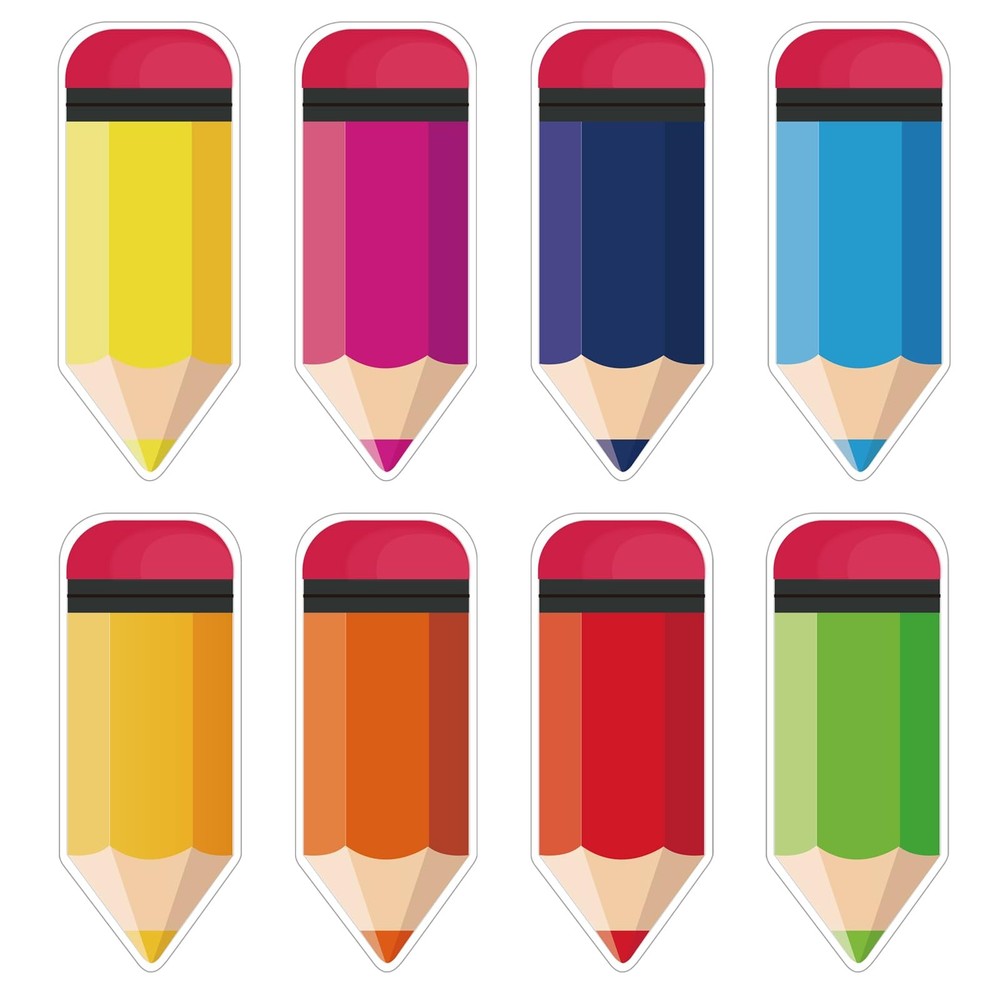 Colorful Pencil Cutouts Classroom Name Tags School Bulletin Board Decor 72 PCS