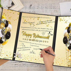 Retirement Party Decorations,Black Gold Retirement Guest Book Jumbo Happy Retire
