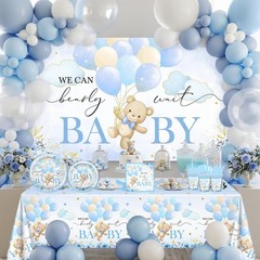 270 Pcs Baby Shower Decorations – Blue Bear Theme, Plates, Napkins, Cups, Balloo