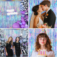 4 Pack Silver Fringe Curtain Backdrop Foil Tinsel Party Decorations Photo Booth