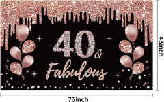 40Th Birthday Decorations Banner for Women, Rose Gold 40 Birthday Theme Sign Par