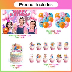 Ms Rachel Party Supplies Birthday Decoration Set Balloons Backdrop Cake Toppers