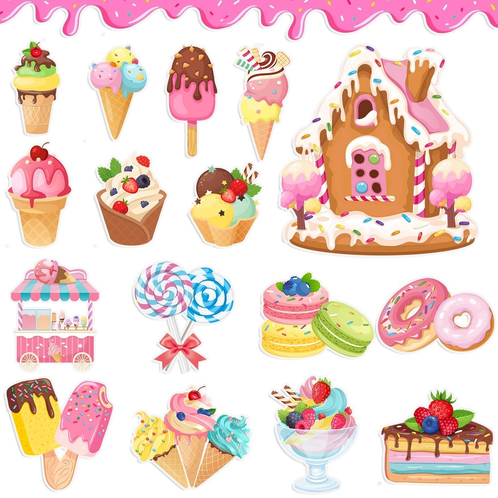 48 PCS Large Candy Cutouts Ice Cream Party Decorations Classroom Board Decor