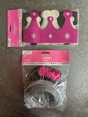 Princess queen pink & black party supplies kit box birthday tiara crown sign
