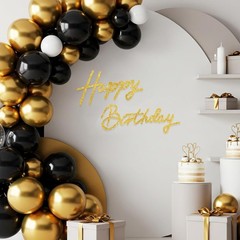 Happy Birthday Sign for Backdrop – Glitter Gold Felt Banner – Includes Dot Gl…