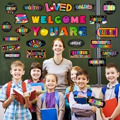 34PCS Affirmation Bulletin Board Set Inspirational Welcome Back Cutouts Decor