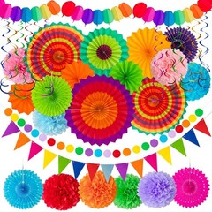 Moon Boat 35PCS Fiesta Paper Fan Party Decorations Set – Cinco De Mayo Pom