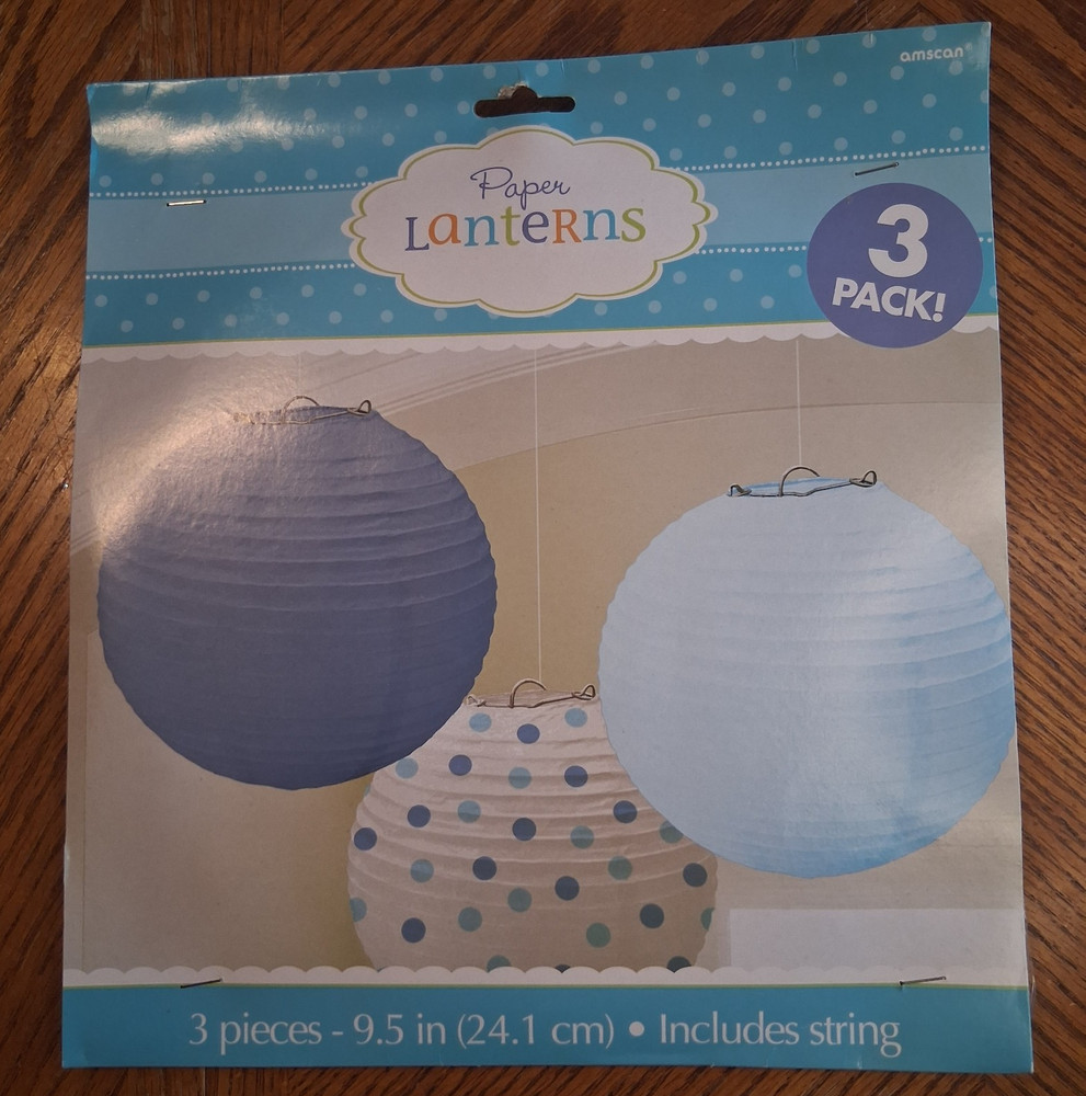 Amscan Paper Lanterns 3 Pack 9.5 in Blue & White Polka Dot Includes String