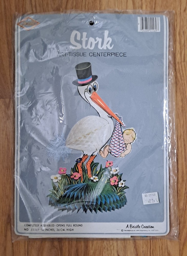 Vtg 1979 Stork Art Tissue Centerpiece Baby Shower NOS A Beistle Creation #55569