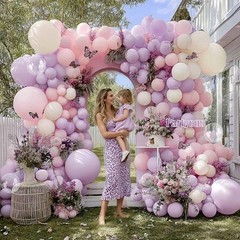 Pastel Pink Purple Balloon Arch Double , Light Pink Lavender Lilac Ivory Ball…