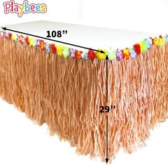 Hawaiian Luau Grass Table Skirt Set – 4 Pieces, 9ft x 29in Party Decor