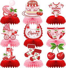 Sweet Cherry Baby Shower Centerpieces – 9PCS Honeycomb Table Decor, “Sweet is…