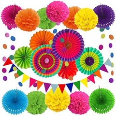 Party Decoration, 21 Pcs Multi-color Hanging Paper Fans, Pom Poms Flowers, Ga…