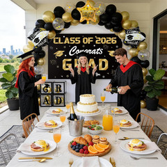Black and Gold Graduation Decorations 2026, 138 Pcs Graduation Balloon Arch Kit
