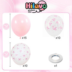 Pink Bow Balloons, 12 Inch Pastel Light Pink Transparent White Bow Print Coquett