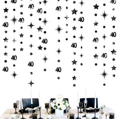 Black 40Th Birthday Decorations Number 40 Circle Dot Twinkle Star Garland Metall