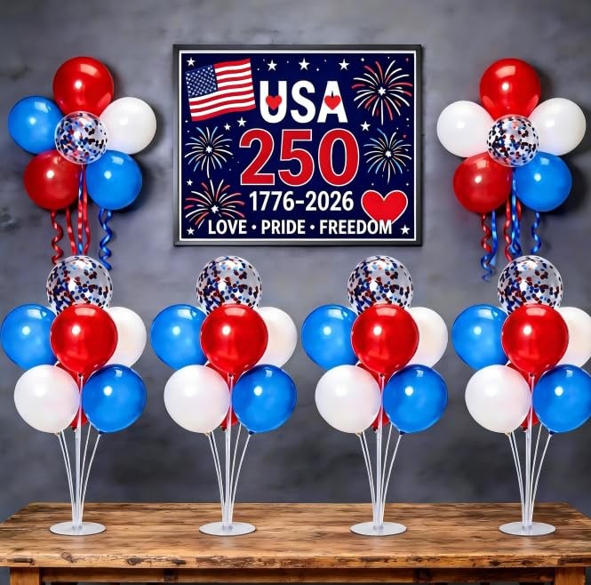 4th of July Balloon Centerpieces for Tables 4 Sets Balloon Stand Kit with 40 …