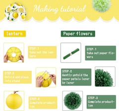 Lemon Party Decorations Set,12 PCS Yellow Green Lemon Pattern Paper Lanterns and
