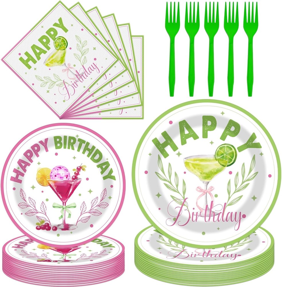 Martini Cocktail Birthday Disposable Tableware (Plates, Napkins, Forks)